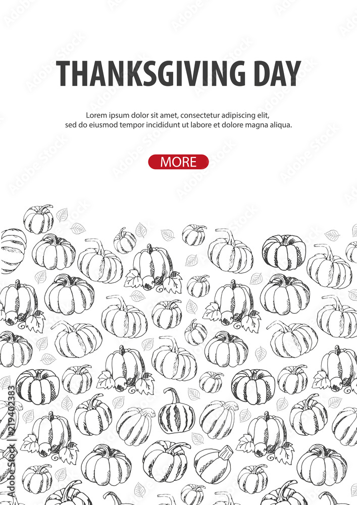 Thanksgiving day with Pumpkin. For shopping sale, promo poster and frame leaflet, web banner. Vector illustration template.