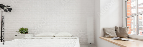 Fototapeta Bedroom with brick wall