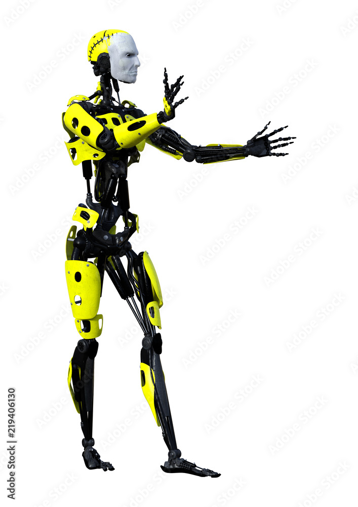 3D Rendering Male Robot on White 3D Rendering Male Robot on White