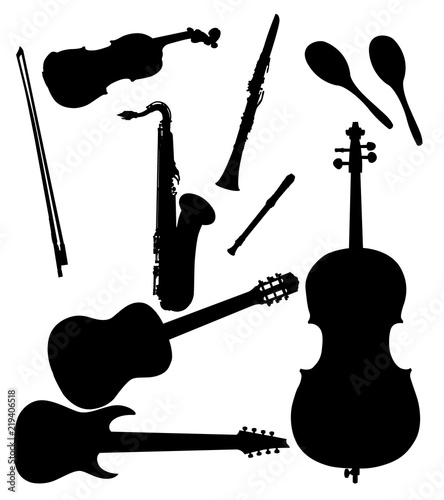 A set of various musical instruments, guitar, violin, sakasafon, etc.