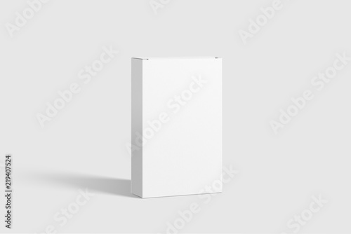 Photorealistic Flat Rectangle Cardboard Package Box Mockup on light grey background. 3D illustration. Mockup template ready for your design. 