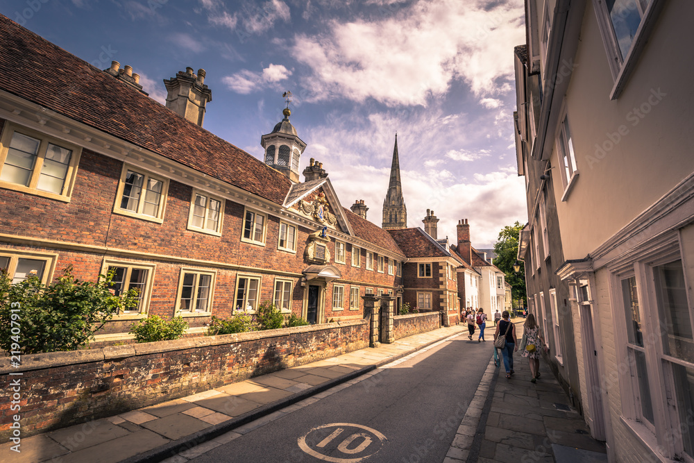 Fototapeta premium Salisbury - August 07, 2018: Old historic center of Salisbury, England