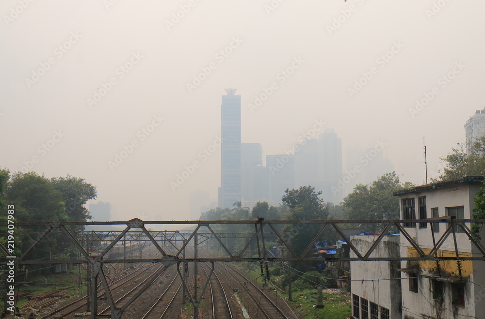 Fototapeta premium Mumbai Bombay downtown skyscraper air pollution cityscape India
