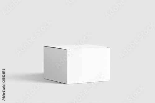 Photorealistic Flat Square Cardboard Package Box Mockup on light grey background. 3D illustration. Mockup template ready for your design. 