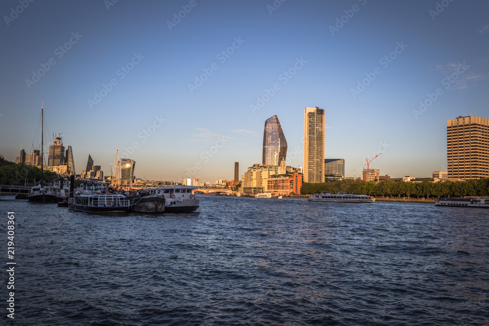 London - August 05, 2018: Boats on the river Thames in the center of London, England