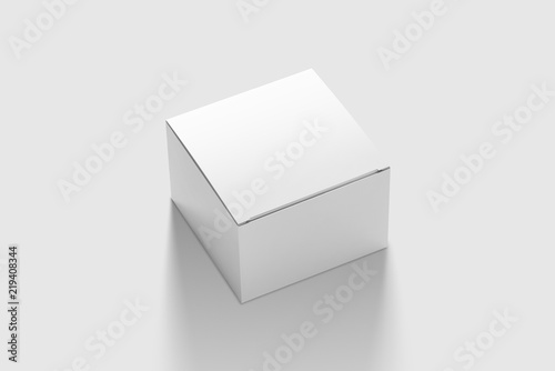 Photorealistic Flat Square Cardboard Package Box Mockup on light grey background. 3D illustration. Mockup template ready for your design. 