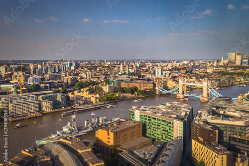 London - August 06, 2018: Central London seen from the top of the Shard in downtown London, England