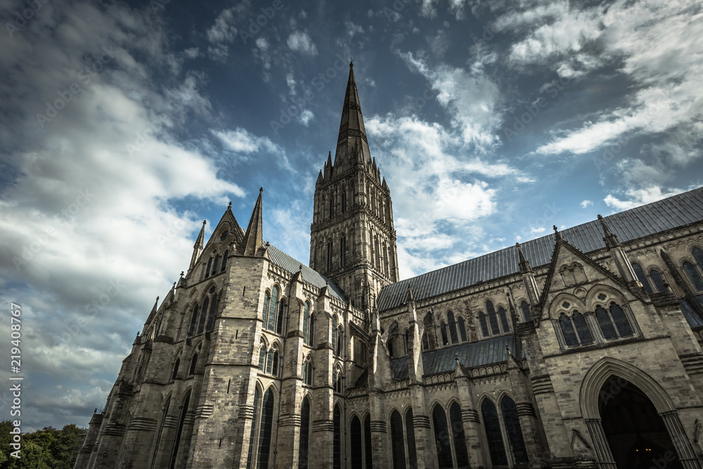 Salisbury - August 07, 2018: Ancient cathedral of Salisbury, England