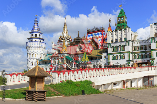Cultural and entertainment complex Kremlin in Izmailovo in Moscow on a blue sky background