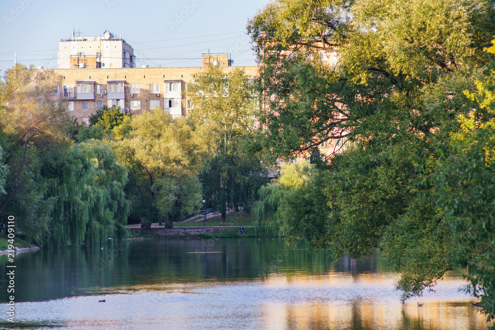 Fototapeta premium Beautiful Moscow pond at the hot summer time