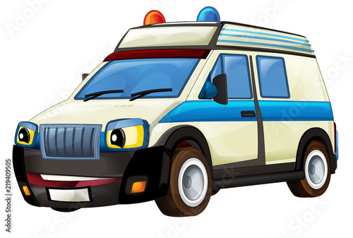 cartoon scene with happy ambulance truck on white background - illustration for children © honeyflavour