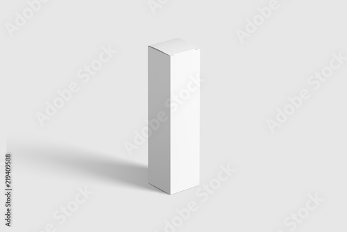 Photorealistic Long Rectangle Cardboard Package Box Mockup on light grey background. 3D illustration. Mockup template ready for your design. 