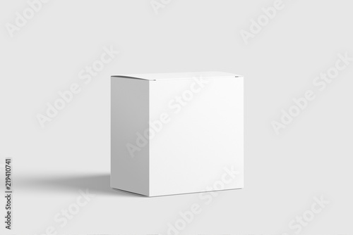 Photorealistic Long Square Cardboard Package Box Mockup on light grey background. 3D illustration. Mockup template ready for your design. 