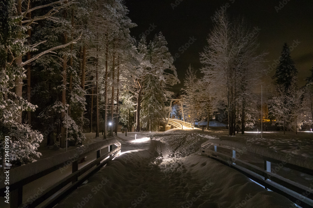 River and rapids of Koitelinkoski in Oulu, Finland. Winter scenery.