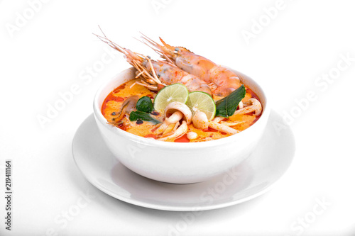 Tom Yum Goong on white background,Thai Food