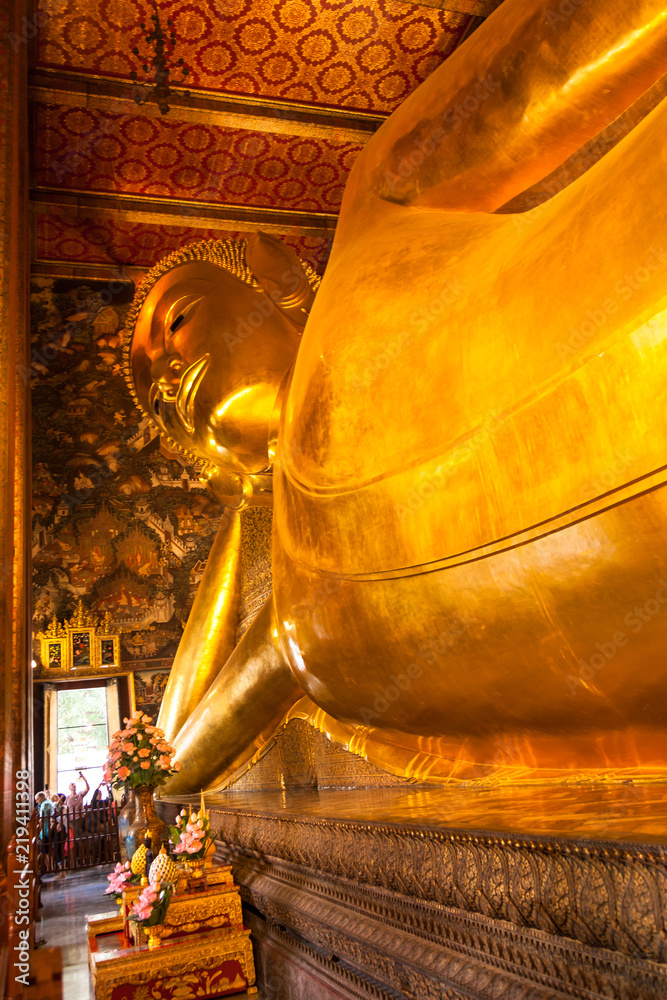 Lying down Buddha statue in Wat Pho  temple , Bangkok, Thailand