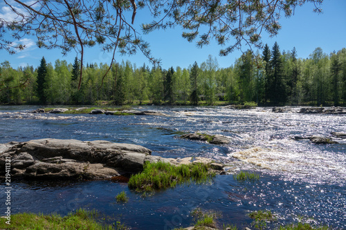 River and rapids of Koitelinkoski in Oulu, Finland. Summer scenery.