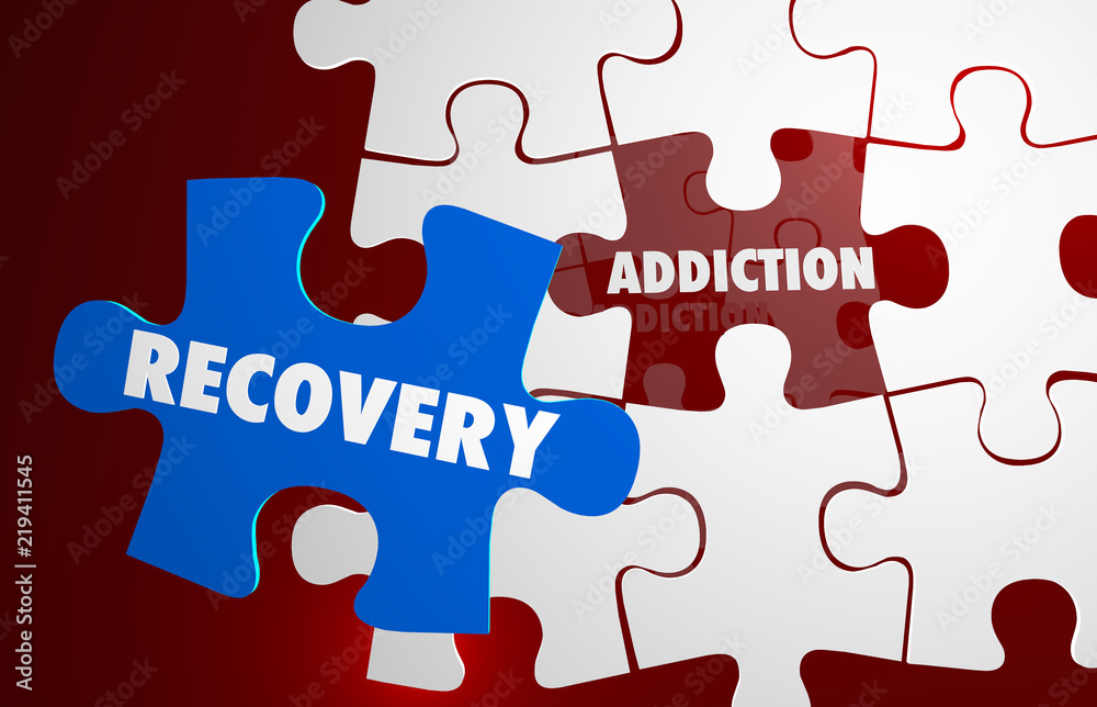 Fototapeta premium Addiction Recovery Kick Habit Puzzle Words 3d Illustration
