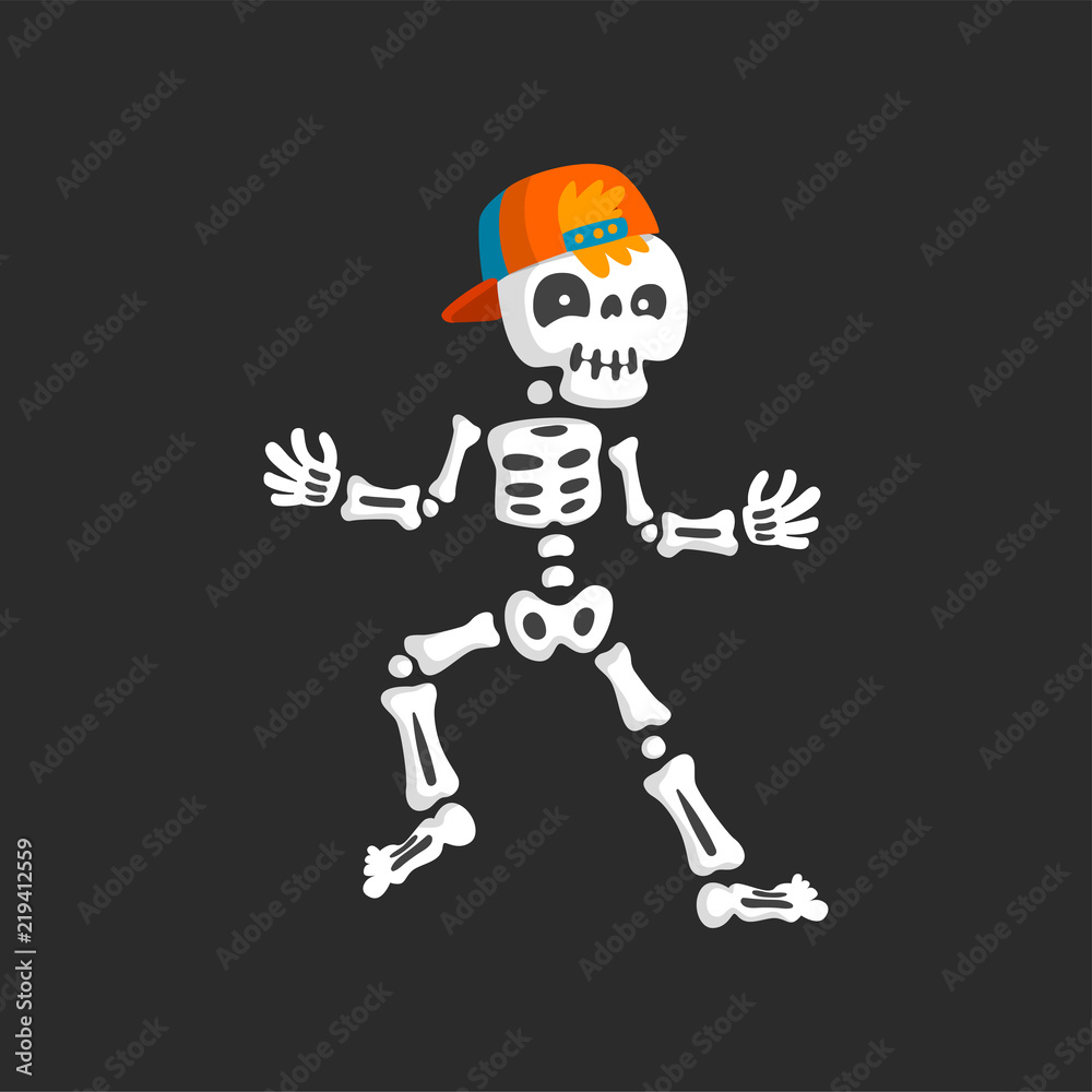 Creepy skeleton character in baseball cap dancing rap vector Illustration Creepy skeleton character in baseball cap dancing rap vector Illustration