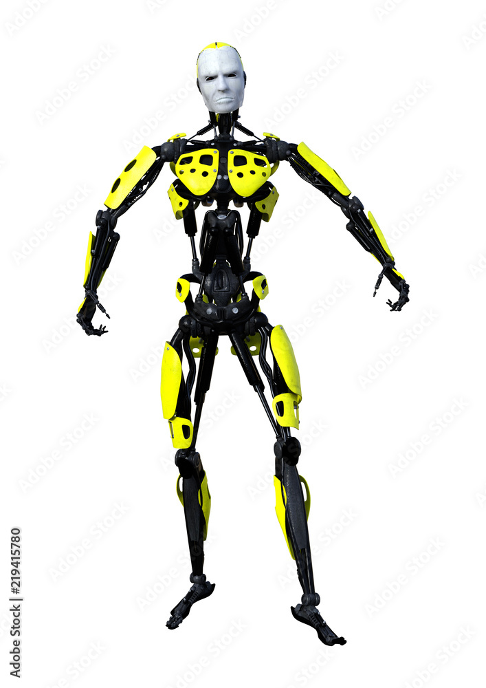 3D Rendering Male Robot on White