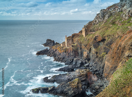 Crown Engine Houses on cliffs, Cornwall photo