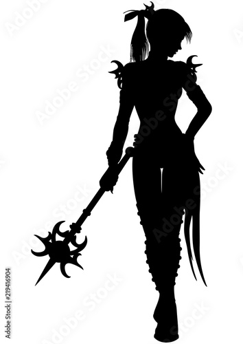 Wizard warrior woman silhouette/ Illustration a fantasy woman wizard with a magic wand 
