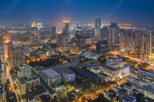 Bangkok business and travel landmark famous district urban skyline aerial view at night. © newroadboy