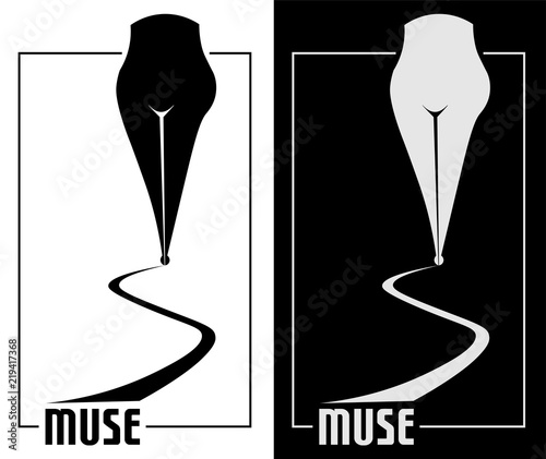 The poet's pen with female forms of muse minimalism creative logo