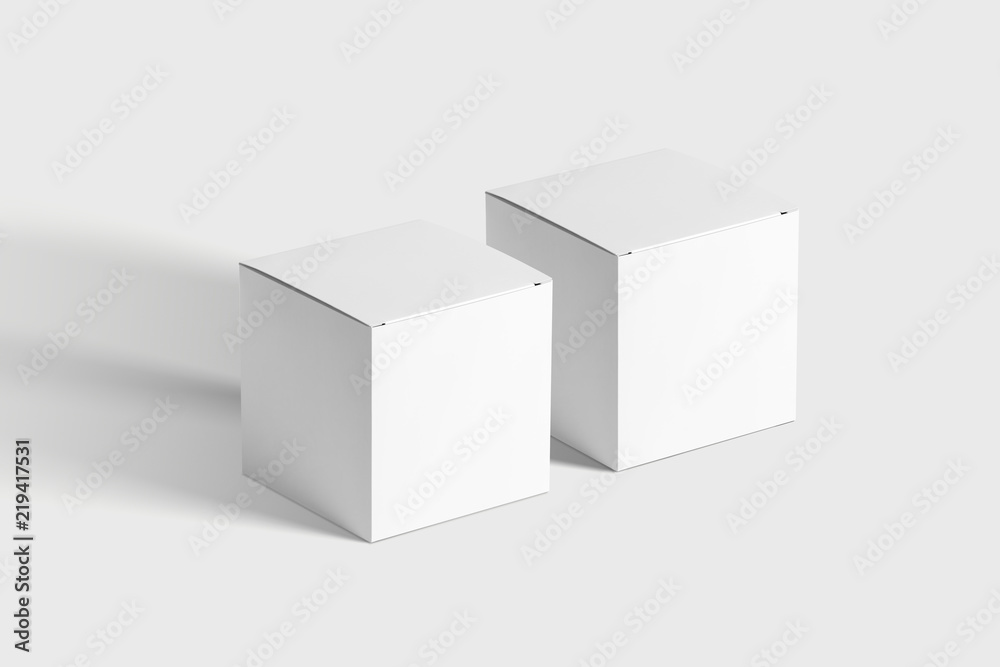 Photorealistic Square Cardboard Package Box Mockup on light grey background. 3D illustration. Mockup template ready for your design. Photorealistic Square Cardboard Package Box Mockup on light grey background. 3D illustration. Mockup template ready for your design.