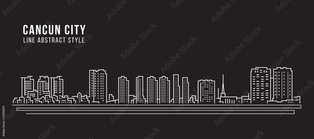 Cityscape Building Line art Vector Illustration design - cancun city
