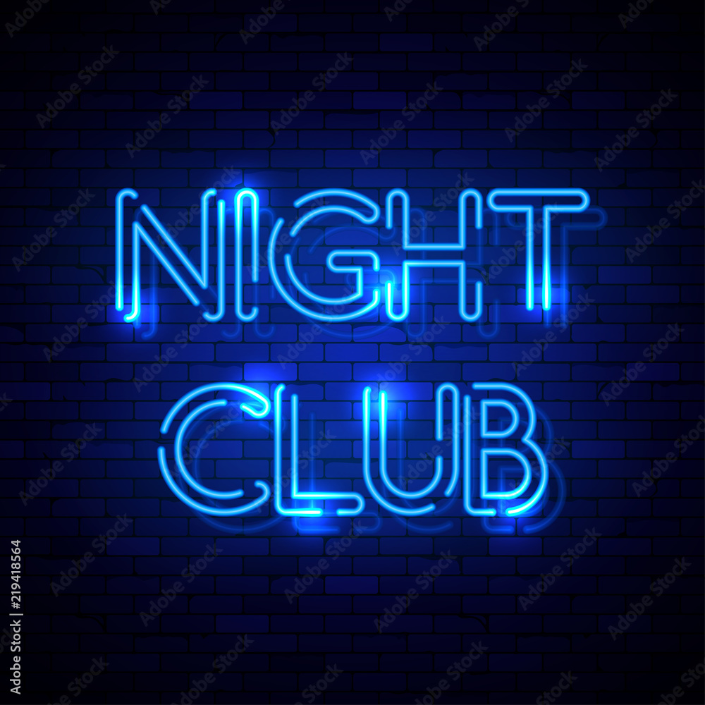 Night club neon sign on the brick wall. Vector Illustration Night club neon sign on the brick wall. Vector Illustration