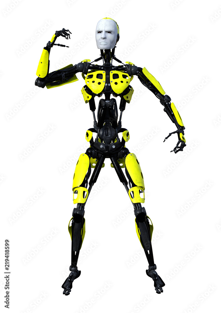 3D Rendering Male Robot on White