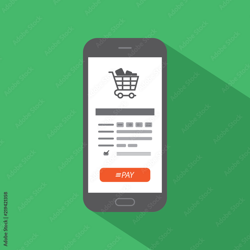 Online payment on mobile. Payment screen on mobile phone. Internet shopping concept flat design. Online payment on mobile. Payment screen on mobile phone. Internet shopping concept flat design.