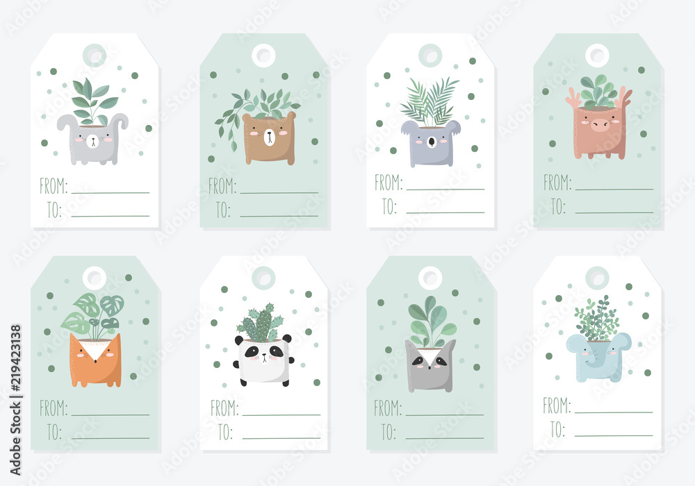 Vector collection of tags with cute objects in pastel colors