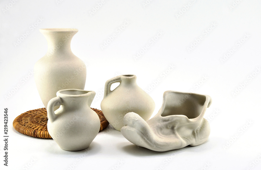 Gift ceramic tableware made of white clay.