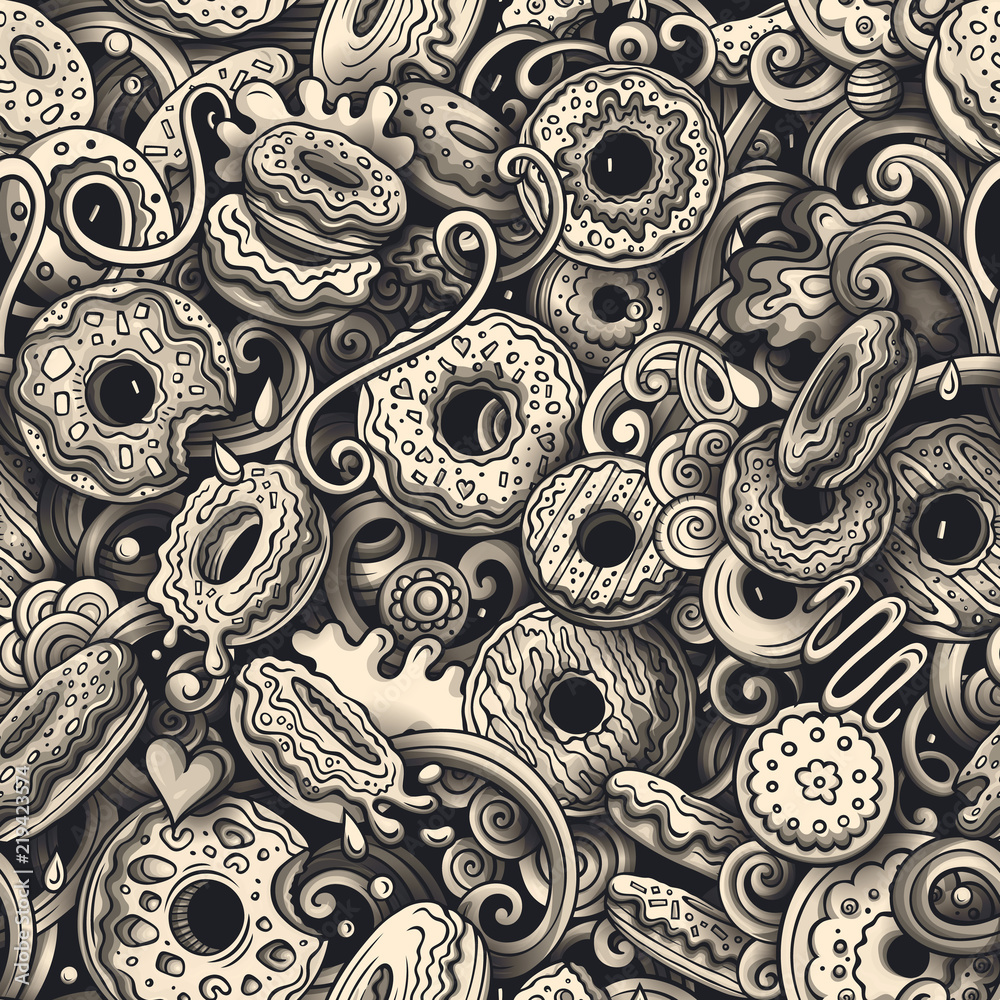Cartoon cute doodles hand drawn Donuts seamless pattern Cartoon cute doodles hand drawn Donuts seamless pattern