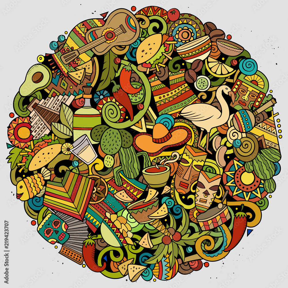 Cartoon vector doodles Latin America illustration
