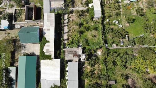 Aerial view of the roofs.