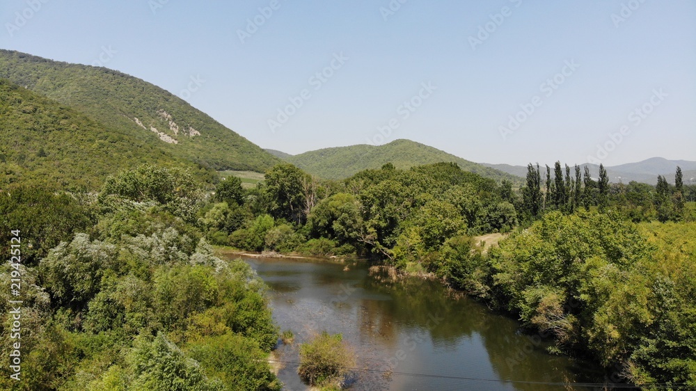 Beautiful view of the river Pshada in the Krasnodar region.