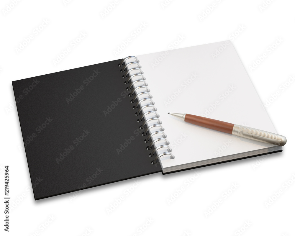 Empty notepad (sketch book) with pen isolated on white background Empty notepad (sketch book) with pen isolated on white background