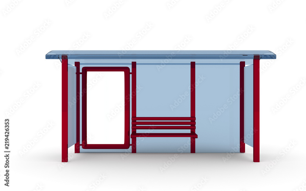 3D rendering of bus stop with blank vertical billboard (light box) isolated on white background 3D rendering of bus stop with blank vertical billboard (light box) isolated on white background