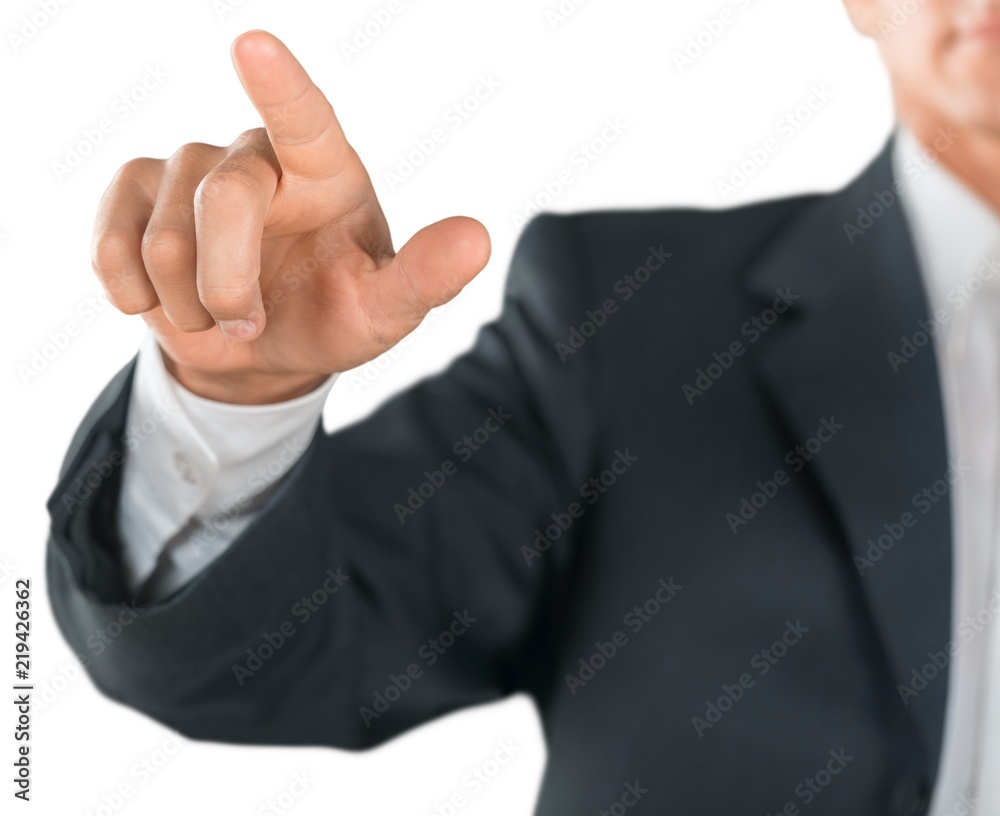 Businessman Finger Pressing an Imaginary Button Businessman Finger Pressing an Imaginary Button