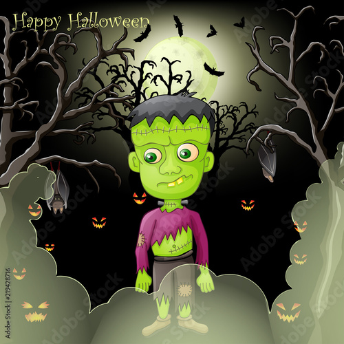 Halloween card with spooky Frankenstein