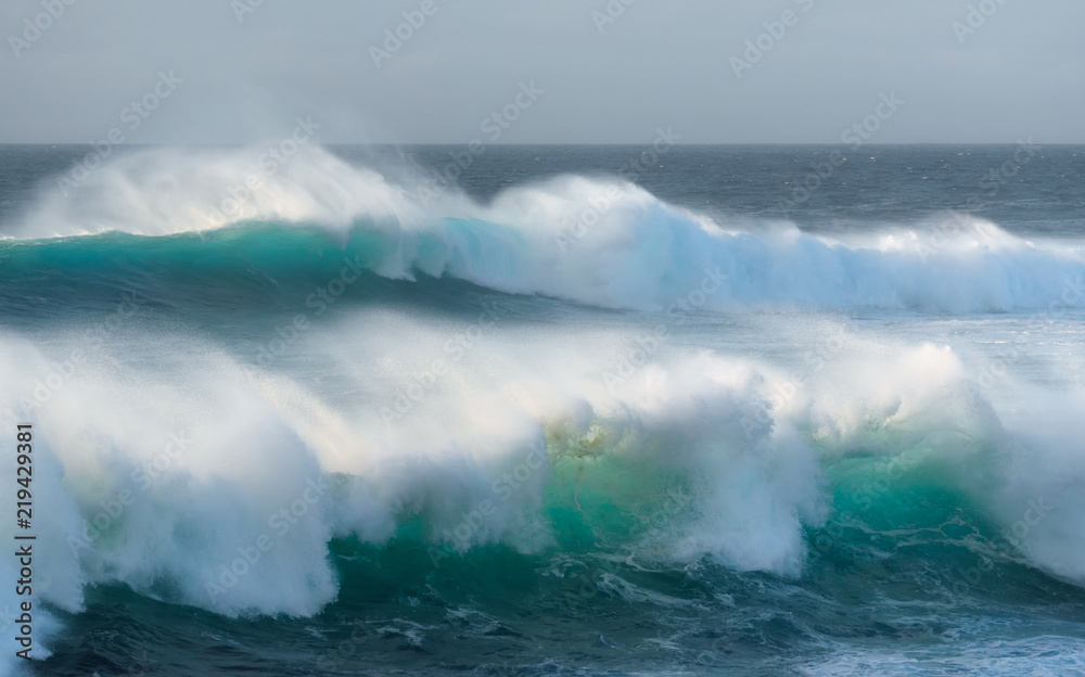 Stormy Atlantic ocean waves, Lanzarote, the Canary Islands, Spain, strong wind, huge waves
