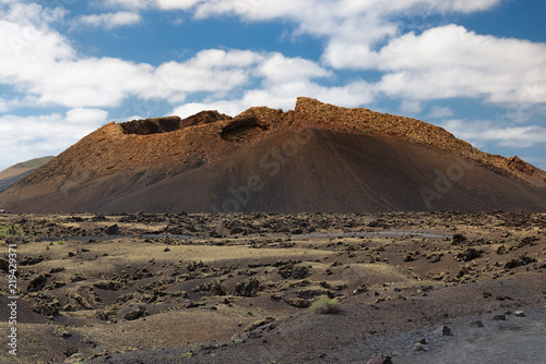 Volcano crater in Lanzarote, the Canary Islands, Spain, volcanic landscape, Timanfaya national park