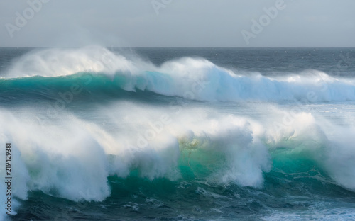Stormy Atlantic ocean waves  Lanzarote  the Canary Islands  Spain  strong wind  huge waves