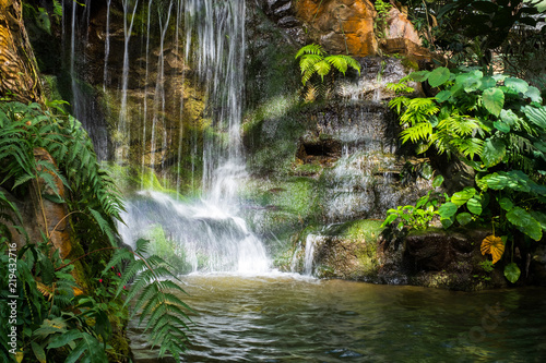 mini waterfall nature  in the park background and wallpaper