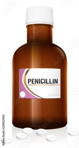 PENICILLIN - pharmaceutical fake bottle, isolated on white background.