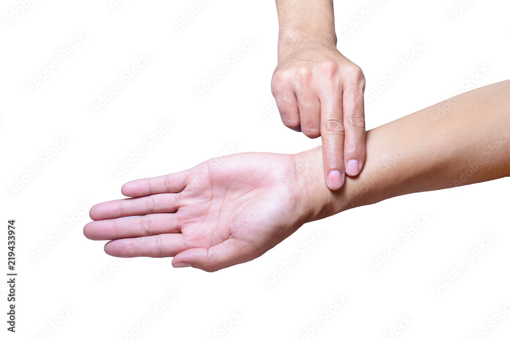 pulsation checking at the blood vessel on the wrist StockFoto Adobe