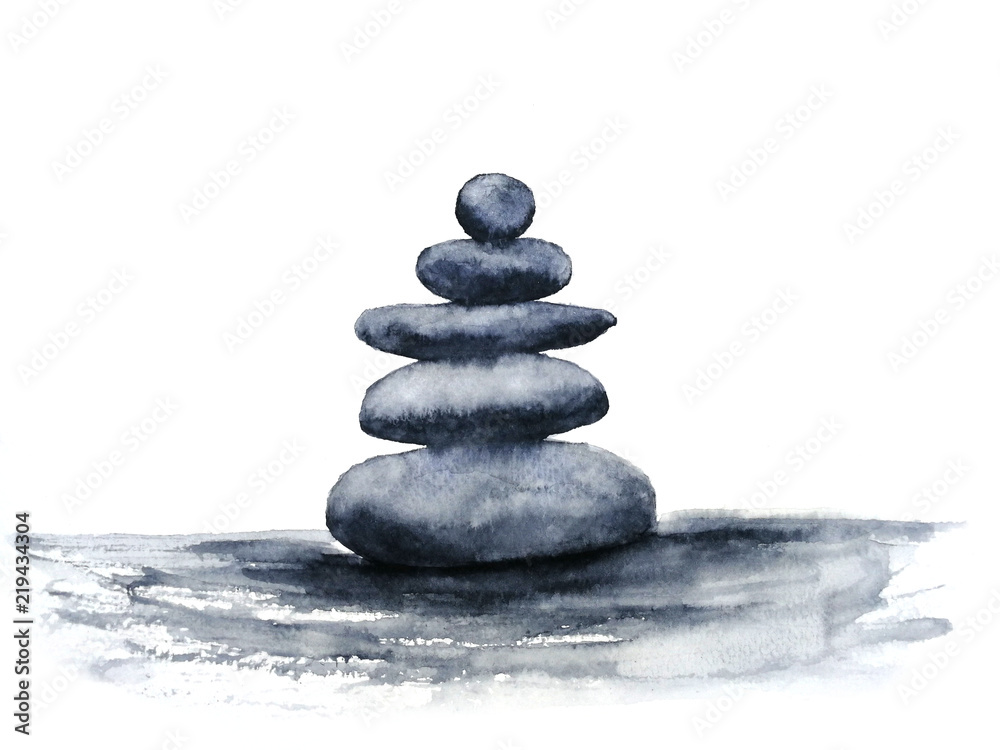 watercolor spa zen stones. hand drawn illustration isolated on white background.Traditional oriental. asia art style watercolor spa zen stones. hand drawn illustration isolated on white background.Traditional oriental. asia art style